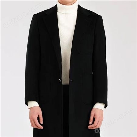 冬季羊毛男士商务休闲毛呢大衣 单排扣外套黑色修身中长款大衣男
