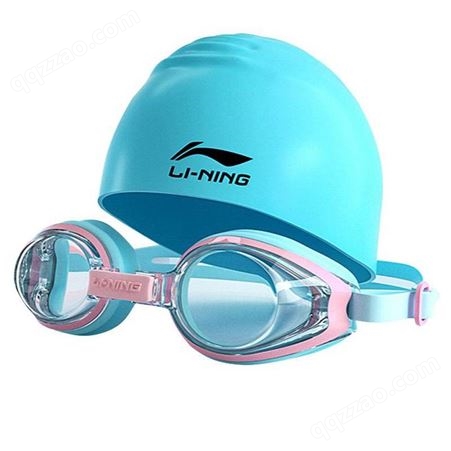 李宁儿童泳镜女童男童游泳眼镜防水防雾高清潜水***装备泳帽套装